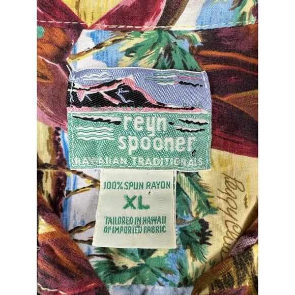 VTG 90s Reyn Spooner Mens Hawaiian Peggy Chun Aloha Camp Shirt XL Tiki Pop Art - Picture 2 of 10